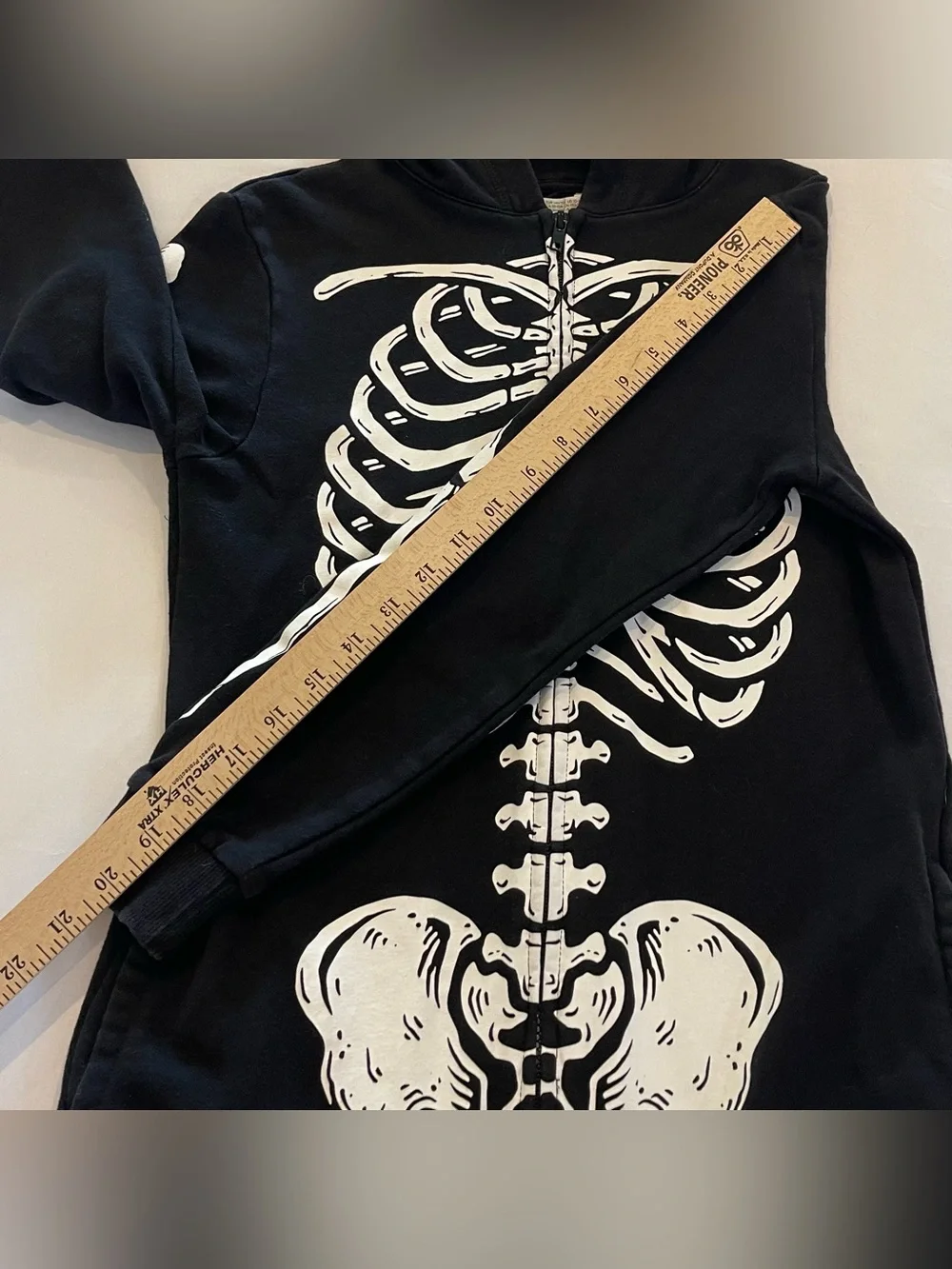 H&M Kids 10-12 Skeleton Romper Hoodie Black Full Zip Halloween Goth Costume